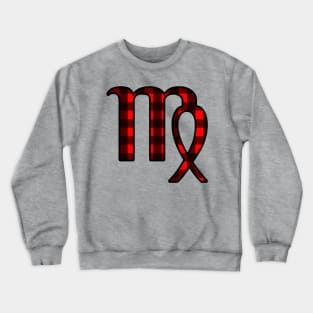 Virgo Zodiac Horoscope Symbol in Black and Red Buffalo Plaid Crewneck Sweatshirt